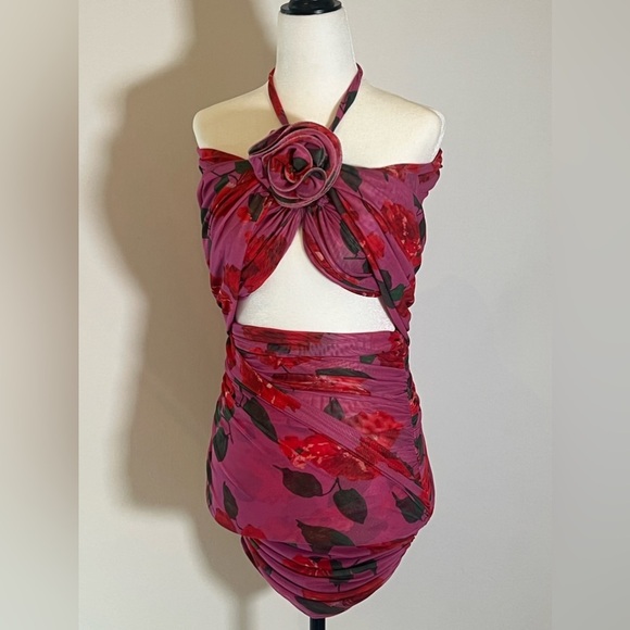 PINK FLORAL MESH TOP & SKIRT SET - Picture 2 of 5